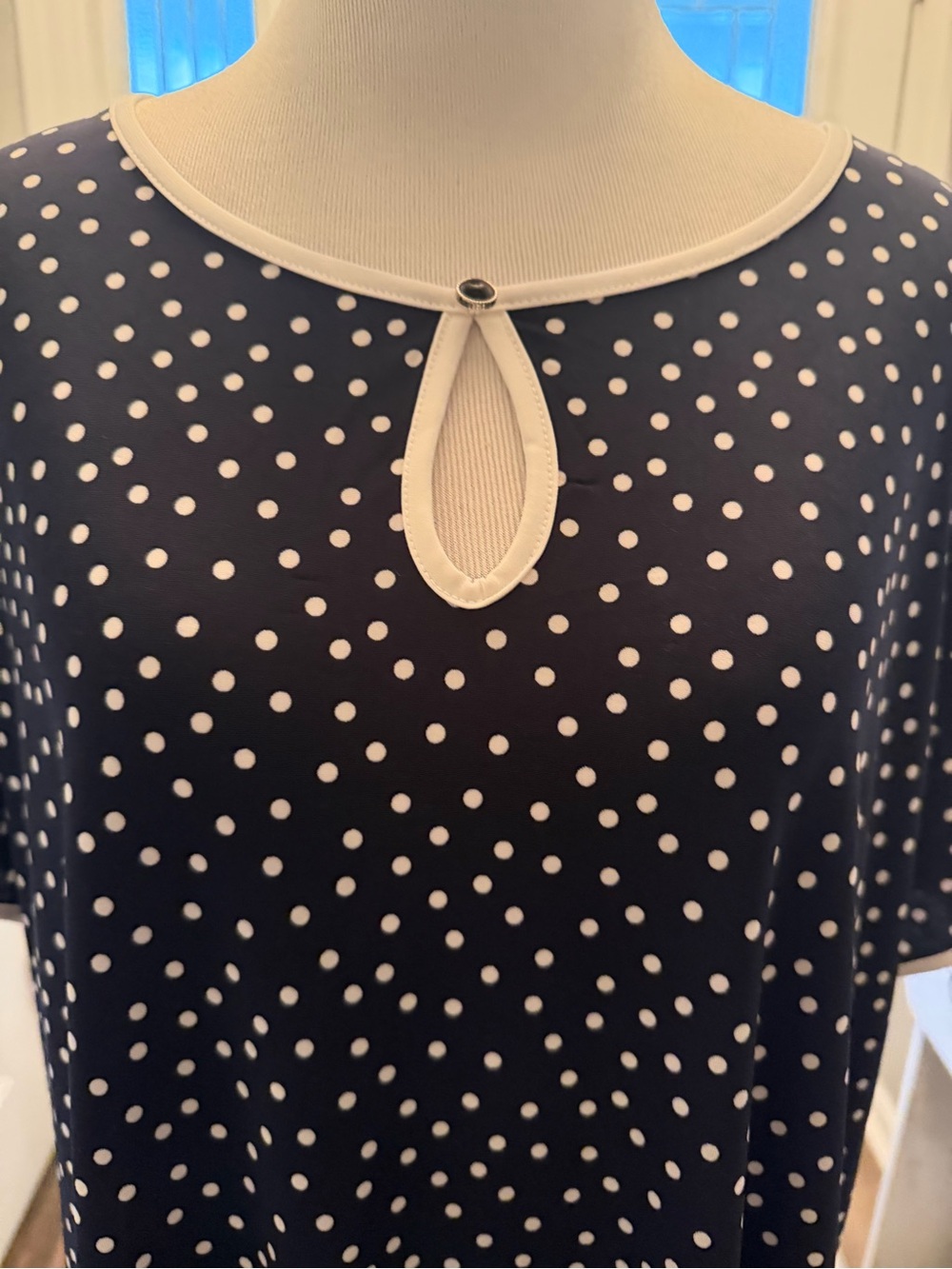 Exclusive One Navy Polka Dot Top with Keyhole Detail - Picture 2 of 5